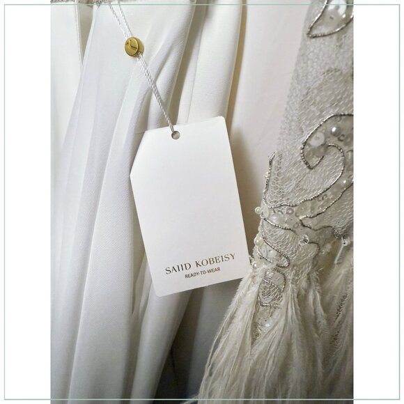 $8,990 Saiid Kobeisy Feathered Crystal Long Sleeve Bridal Runway Gown - Picture 5 of 9